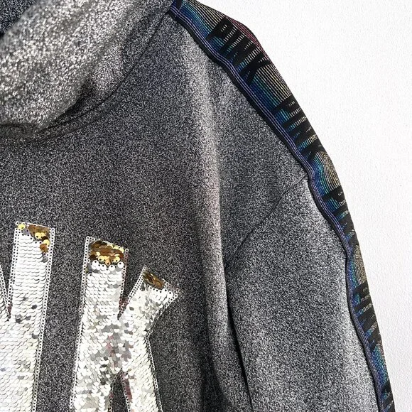 PINK Victoria’s Secret Bling Sequin Campus Collar Sweatshirt Rainbow Sleeve L - Picture 3 of 10